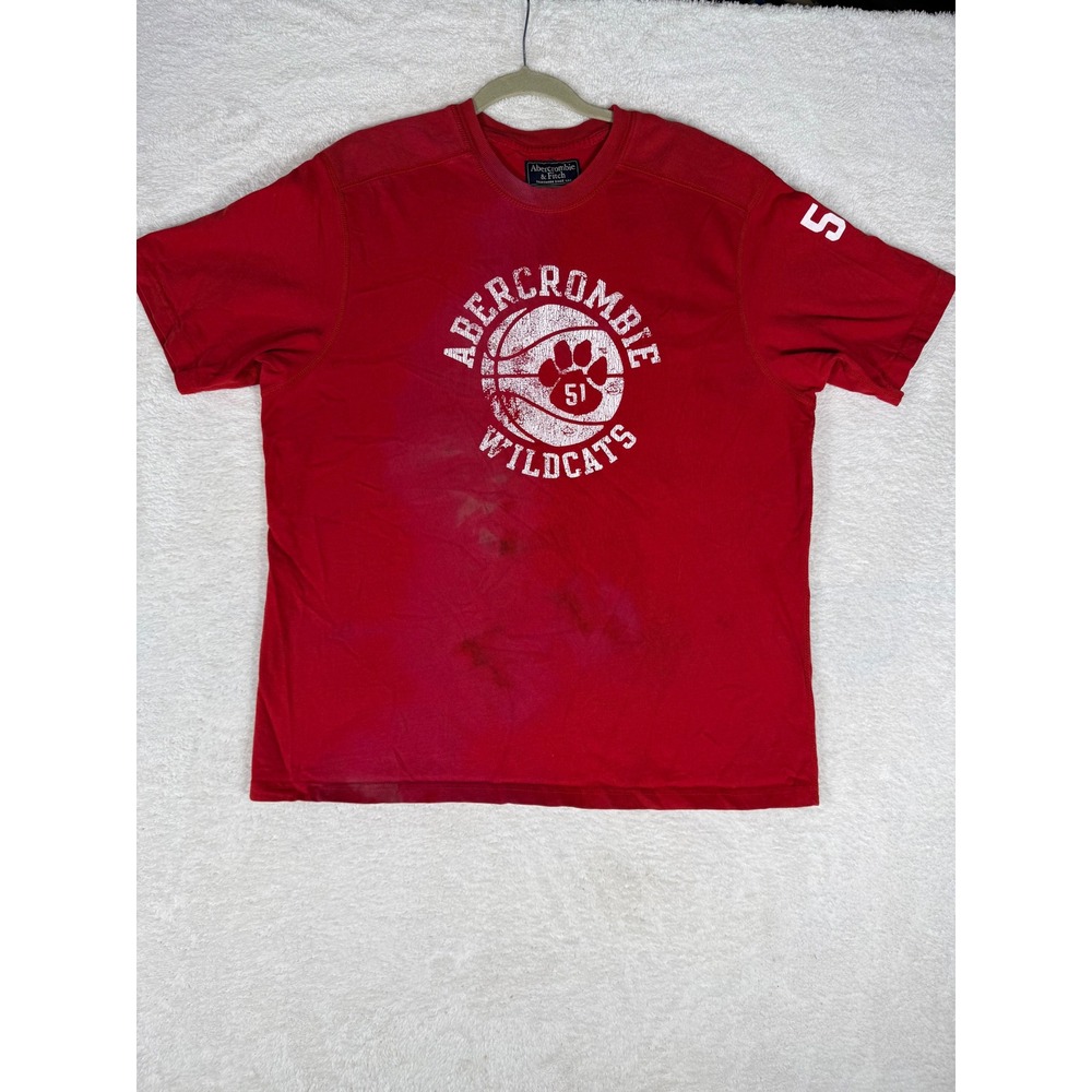 Abercrombie & Fitch T-Shirt Mens XL Red y2k Distressed Wildcats Graphic Tee 51